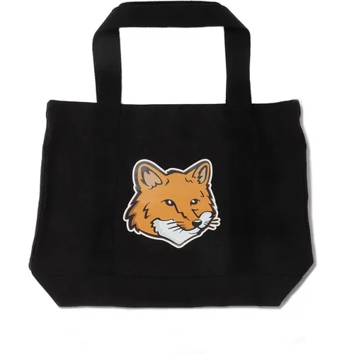 Tote Bags, female, , Size: ONE SIZE Canvas Tote Bag with Fox - Maison Kitsuné - Modalova