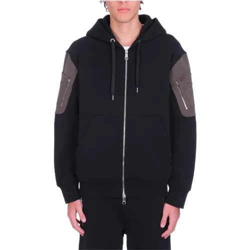 Zip-throughs, male, , Size: M Cotton Logo Hooded Sweatshirt - Neil Barrett - Modalova