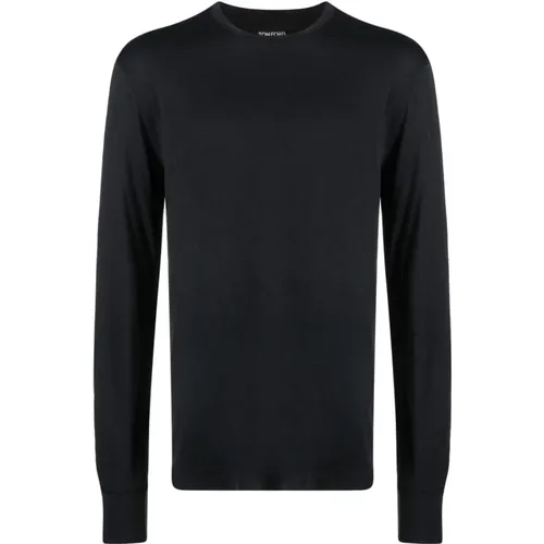 Schwarzer Pullover Rundhalsausschnitt Lange Ärmel , Herren, Größe: 2XL - Tom Ford - Modalova