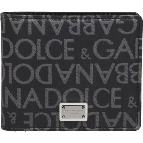 Geldbörse aus Logoed Jacquard Stoff, Schwarz/Grau , Herren, Größe: ONE Size - Dolce & Gabbana - Modalova