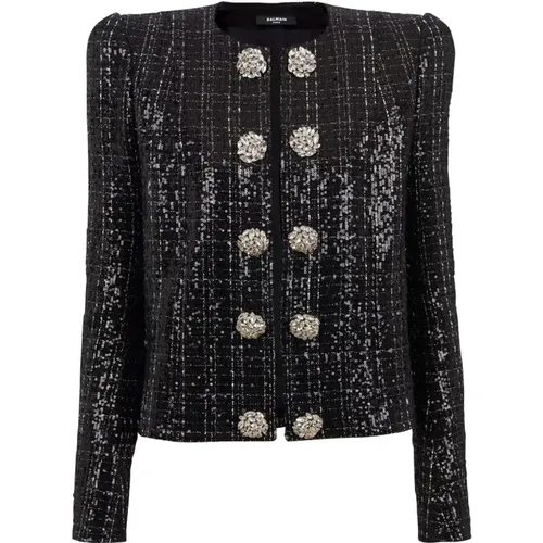 Glitter Tweed Jacket , female, Sizes: XS - Balmain - Modalova