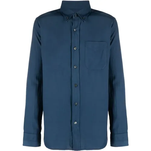 Slim Fit Cotton/Cashmere Shirt with Chest Pocket , male, Sizes: L, 4XL - Tom Ford - Modalova