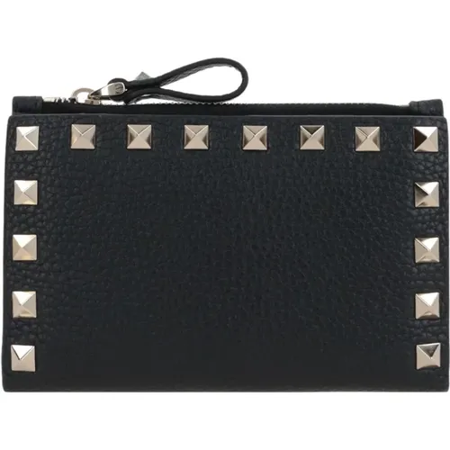 Wallets & Cardholders, female, , Size: ONE SIZE Leather Credit Card Holder with Studs - Valentino Garavani - Modalova