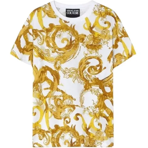 Watercolour White T-shirt , male, Sizes: M - Versace Jeans Couture - Modalova