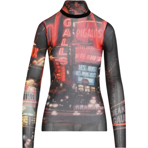 Black Mesh Printed Topwear Aw24 , female, Sizes: S, XS - Jean Paul Gaultier - Modalova