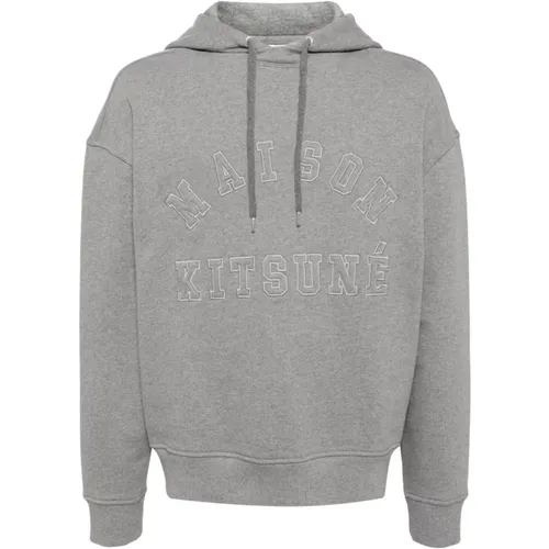 Hoodies, male, , Size: S Embroidered Logo Grey Sweater Hoodie - Maison Kitsuné - Modalova