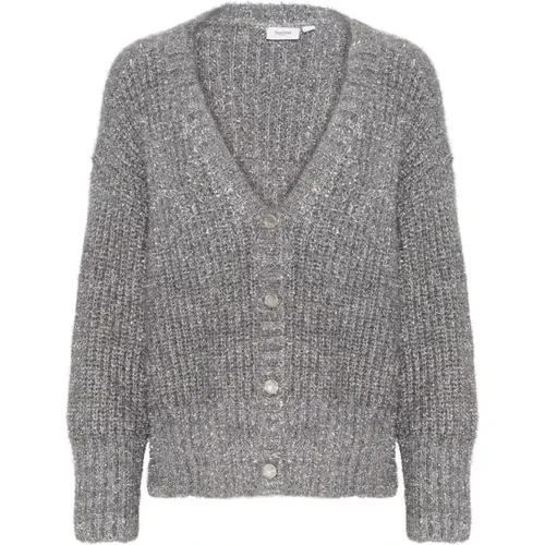 Silber Strickjacke Halfasz Stil , Damen, Größe: XL - Saint Tropez - Modalova