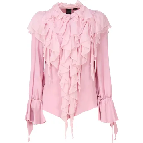 Rosa Hemd aus Seidenmischung mit Rüschen - pinko - Modalova