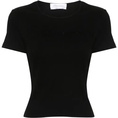 Rhinestone Logo Crew Neck T-shirt , female, Sizes: M - Blumarine - Modalova