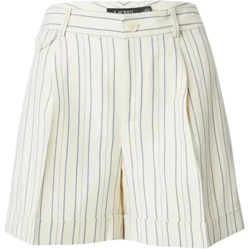 Short Shorts, female, , Size: L Cream Striped Pleated Shorts - Ralph Lauren - Modalova