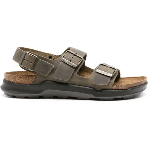 Flat Sandals, male, , Size: 10 US Leather Sandals with Double Buckle - Birkenstock - Modalova