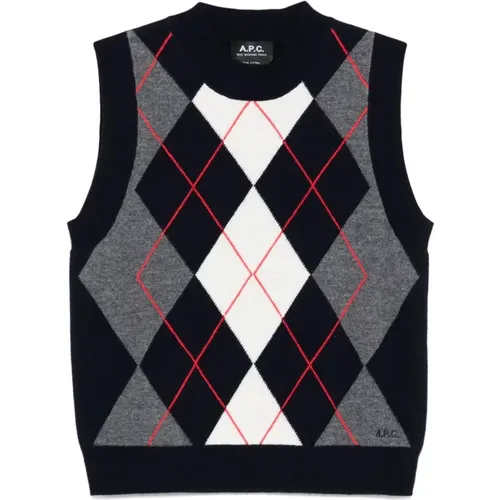 Round-neck Knitwear, female, , Size: L Blue Embroidered Logo Crew Neck Sweater - A.p.c. - Modalova