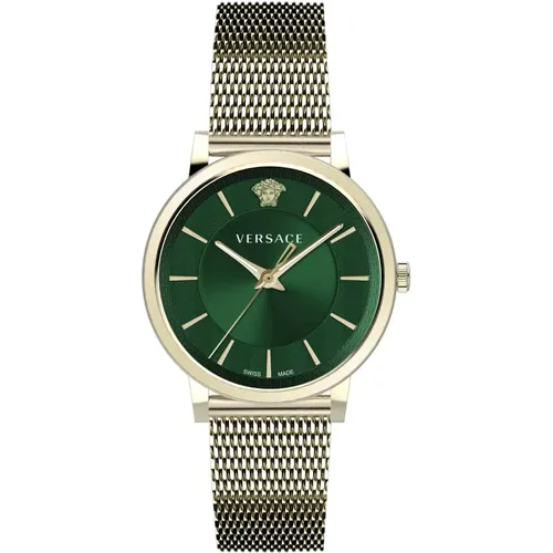 Luxury Green Dial Gold Watch , male, Sizes: ONE SIZE - Versace - Modalova