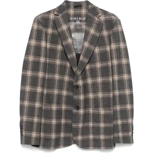 Blazers, male, , Size: L Plaid Fleece Jacket with Notched Lapels - Circolo 1901 - Modalova