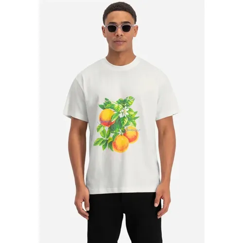 Oranges T-Shirt Herren Weiß Klassisch , Herren, Größe: L - In Gold We Trust - Modalova