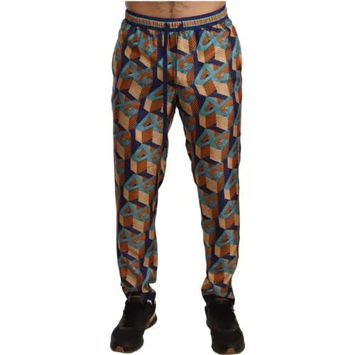 Sweatpants, male, , Size: XS Silk Patterned Jogger Pants - Dolce & Gabbana - Modalova