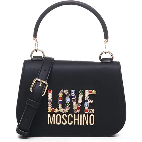 Schwarze Tasche mit Edelstein-Logo , Damen, Größe: ONE Size - Love Moschino - Modalova