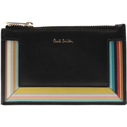 Black Leather Wallet with Signature Stripe , female, Sizes: ONE SIZE - Paul Smith - Modalova