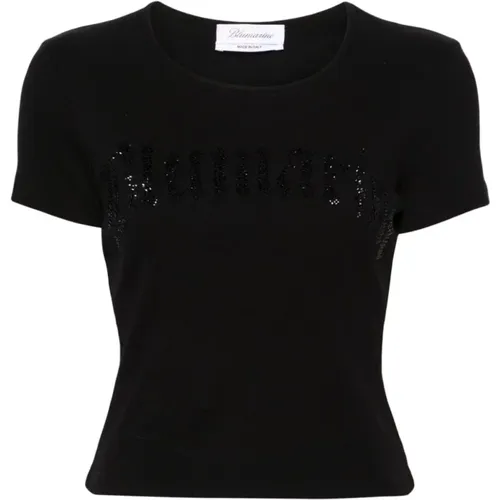 Rhinestone Crew Neck T-shirt , Damen, Größe: S - Blumarine - Modalova