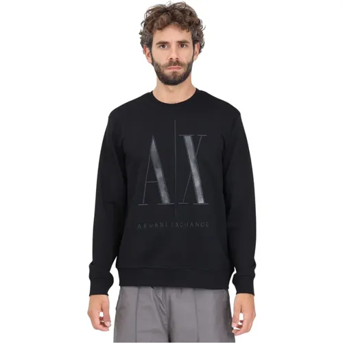 Schwarzer Pullover mit Logo-Stickerei , Herren, Größe: S - Armani Exchange - Modalova