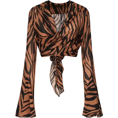 Blouses, female, , Size: XS Front Knot V-Neck Flared Off-Shoulder Top - Andamane - Modalova