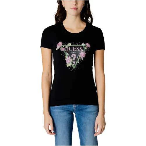 Floral Triangle T-Shirt , female, Sizes: XS, S - Guess - Modalova