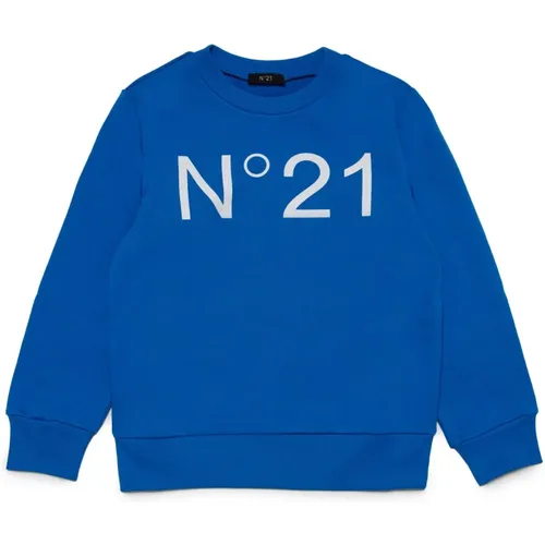 Kinder Logo Rundhals-Sweatshirt,Blaue Baumwollpullover mit Logodruck - N21 - Modalova