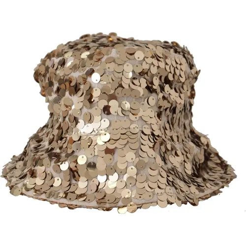 Hats, female, , Size: ONE SIZE Golden Sequin Bucket Hat - Dolce & Gabbana - Modalova