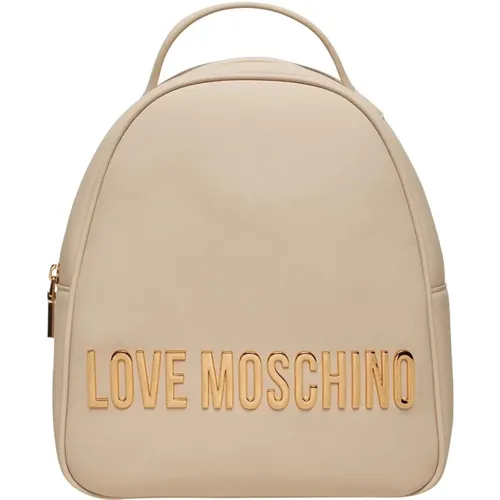 Ivory Synthetischer Rucksack mit Gold Details , Damen, Größe: ONE Size - Love Moschino - Modalova
