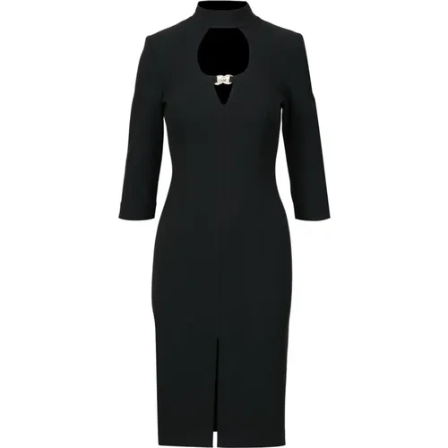 Schwarzes Kleid mit Stehkragen und Frontschlitz , Damen, Größe: XS - Simona Corsellini - Modalova