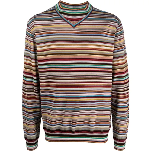 Round-neck Knitwear, male, , Size: XL Striped Virgin Wool Jumper - Paul Smith - Modalova