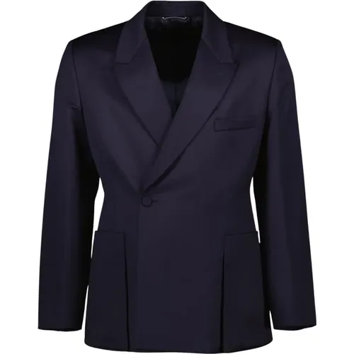 Blazers, male, , Size: M Navy Wool Peak Lapel Blazer - Dior - Modalova