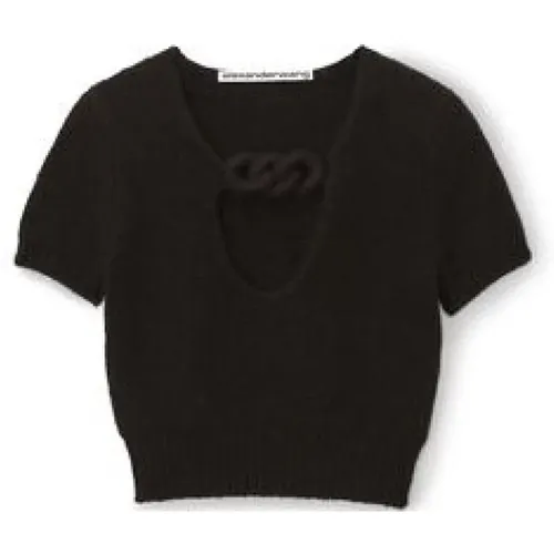 V-Neck Short Sleeve Tee with Crochet Chain Detail , female, Sizes: S, M - alexander wang - Modalova