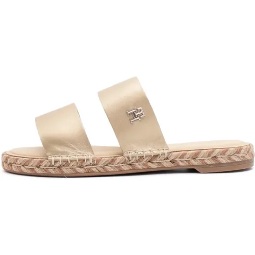 Goldene Flache Espadrilles Leder Sandalen , Damen, Größe: 36 EU - Tommy Hilfiger - Modalova