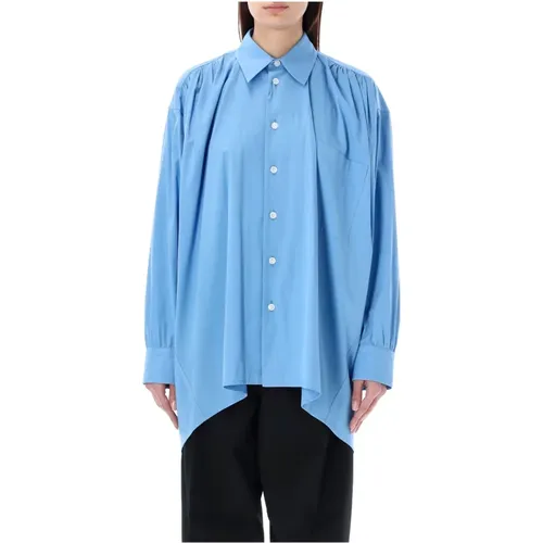 Gerüschtes Hemd,Blaues Oversize Hemd mit Speziellem Etikett und Knopfverschluss - Bottega Veneta - Modalova
