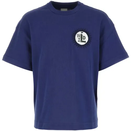 Blaues Oversized Baumwoll-T-Shirt - Emporio Armani - Modalova