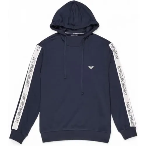 Hoodies, male, , Size: XS Ribbed Cotton Blend Hooded Sweatshirt - Emporio Armani - Modalova