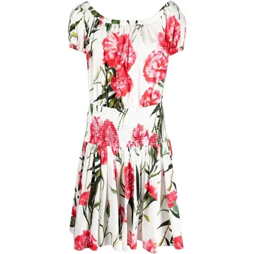 Short Day Dress with Carnation Print , female, Sizes: 2XS - Dolce & Gabbana - Modalova