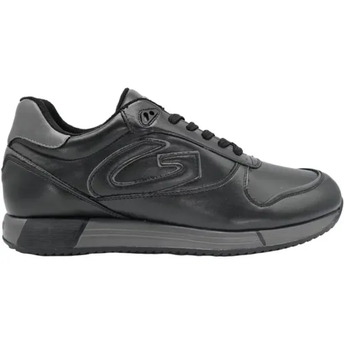 Low Man Leather Sneakers Black Grey , male, Sizes: 11 UK, 9 UK, 8 UK - Alberto Guardiani - Modalova