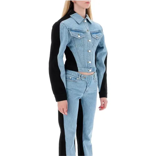 Zweifarbige Jeansjacke mit gepolsterten Trägern , Damen, Größe: XS - Mugler - Modalova