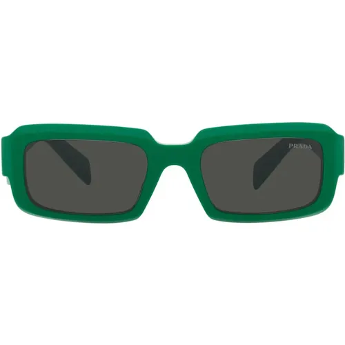 Rechteckige Sonnenbrille mit grünem Mango-Rahmen und dunkelgrauen Gläsern , unisex, Größe: 54 MM - Prada - Modalova
