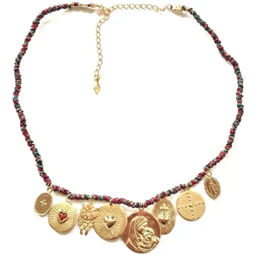 Multimedia-Medaillen gewebte Halskette , Damen, Größe: ONE Size - Gachon Pothier - Modalova