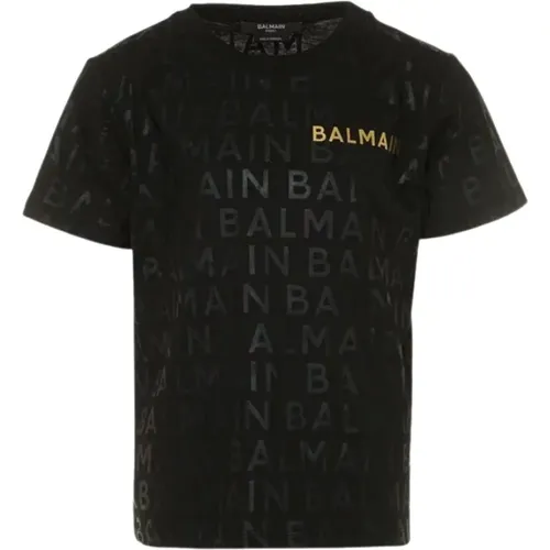 Logo All Over Baumwoll T-Shirt - Balmain - Modalova