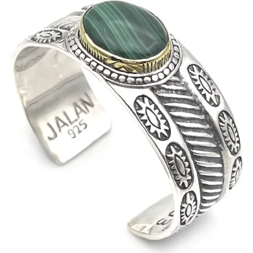 Rings, female, , Size: ONE SIZE 925 Silver Cuff Bracelet with Malachite Stones - Jalan Jalan - Modalova