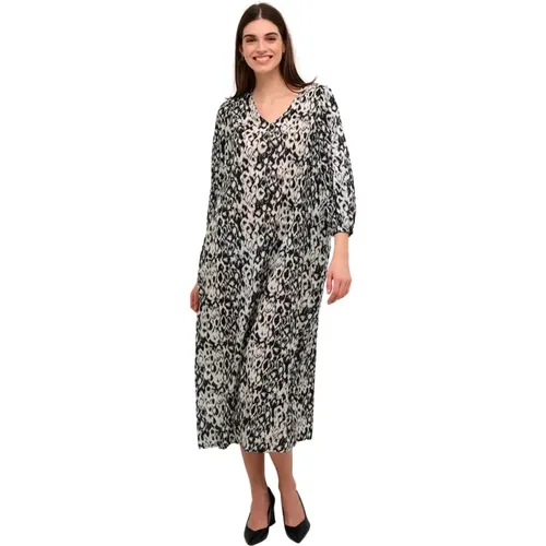 Langes Kleid Turtledove / Schwarz Grafik , Damen, Größe: 2XL - Kaffe - Modalova