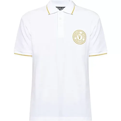 Premium Cotton Polo Shirt with Gold Details , male, Sizes: XL - Versace - Modalova