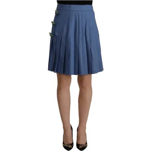 Blaue Verzierte Plissierte Minirock , Damen, Größe: 2XS - Dolce & Gabbana - Modalova