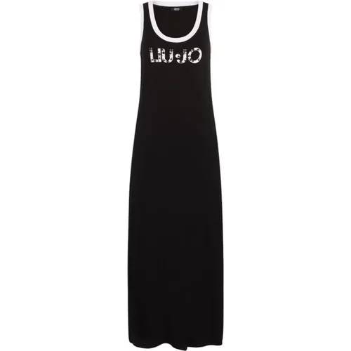 Maxi Dresses, female, , Size: L Long viscose jersey dress with logo print - Liu Jo - Modalova