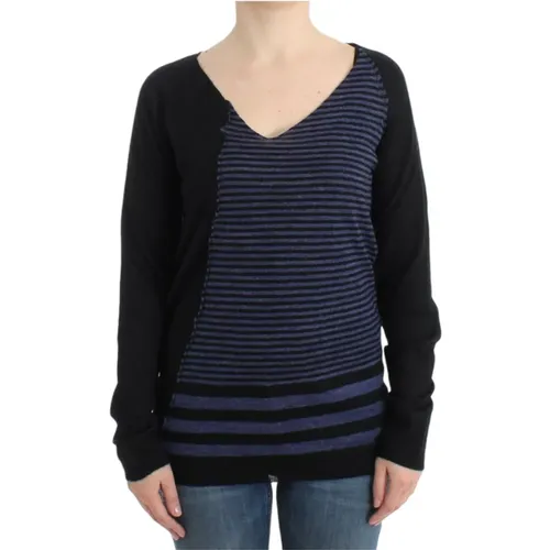V-neck Knitwear, female, , Size: M Black striped V-neck sweater - Costume National - Modalova