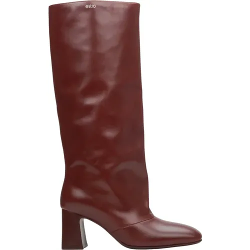 Heeled Boots, female, , Size: 5 US Women`s Oversized Boots made of Burgundy Genuine Leather Er00114318 - Estro - Modalova